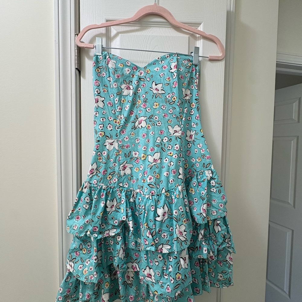 Vintage 80s Floral Ruffle Skirt in Blue